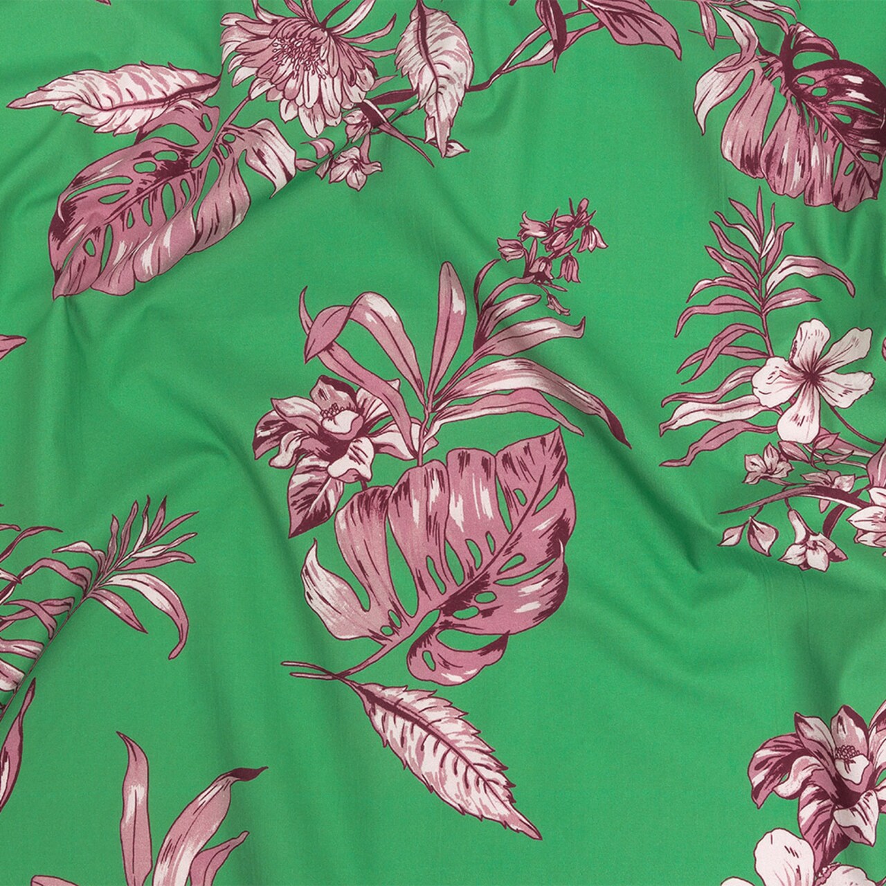 1 Yard Cotton Poplin Print – Kelly Green and Purple Floral Fabric